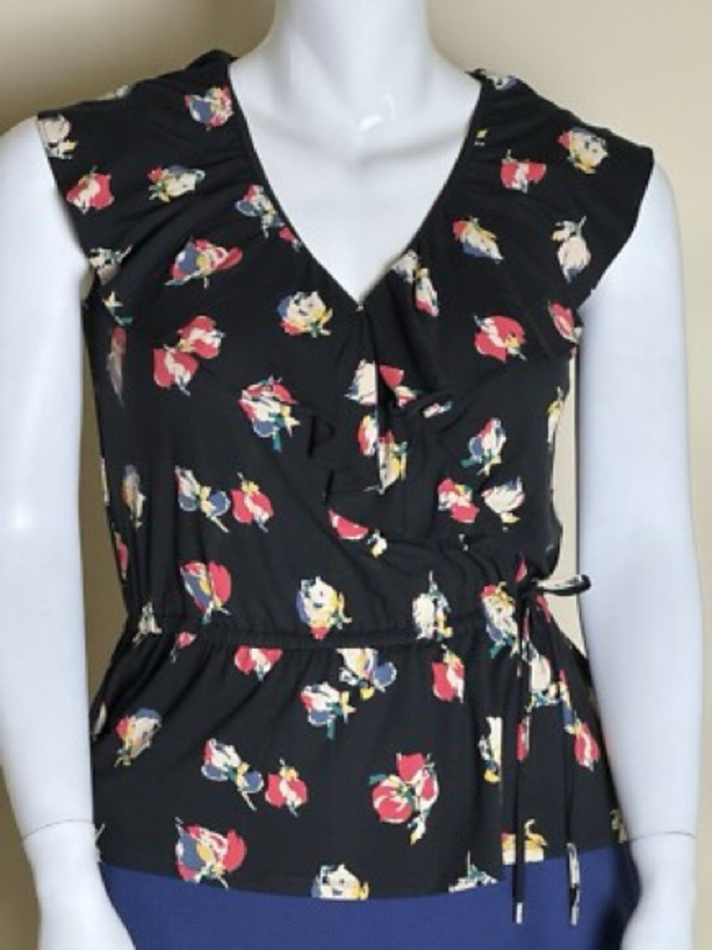 Lauren Ralph Lauren Black Floral Wrap-Front Camisole